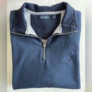 Nautica Dark Blue Long Sleeve Sweatshirt Size Large Quarter-zip closure